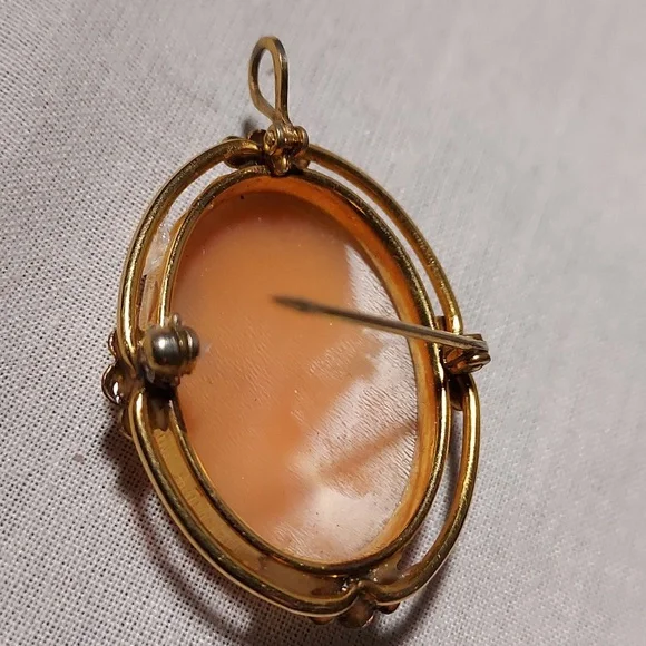 Vintage PR. ST. Co. 1/20 12K GF Cameo Pendant or Pin Hand Carved Shell Woman - Picture 3 of 10